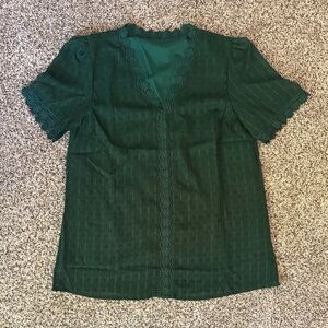 Elegant Green Lace Trim Women's Top Medium